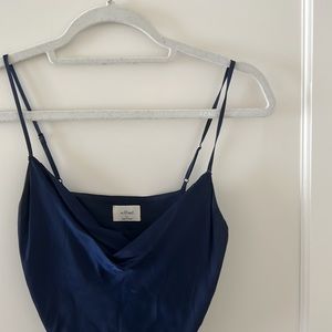 Aritzia Wilfred Only Ruched Slip Mini Dress in Navy Blue